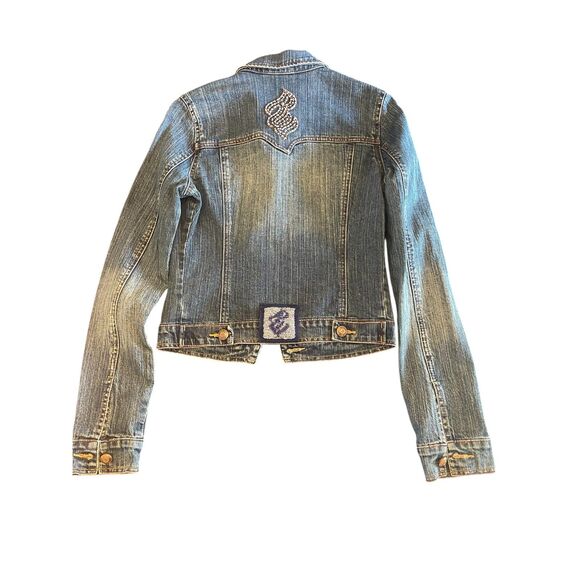 Rocawear Vintage Y2K Womens Jean Jacket Small Cropped Denim Dark Wash Beaded - Picture 14 of 16
